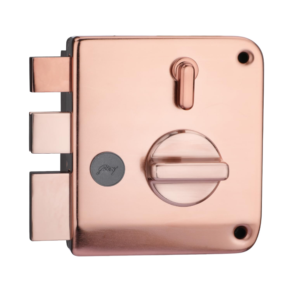 Godrej Rim Lock I Tribolt Ultra XL plus  l 1CK Deadbolt I for Inside Opening Wooden Door | Left or Right Handed Doors I 4 Keys I 5-Year Warranty I Manual Locking l Rose Gold Finish